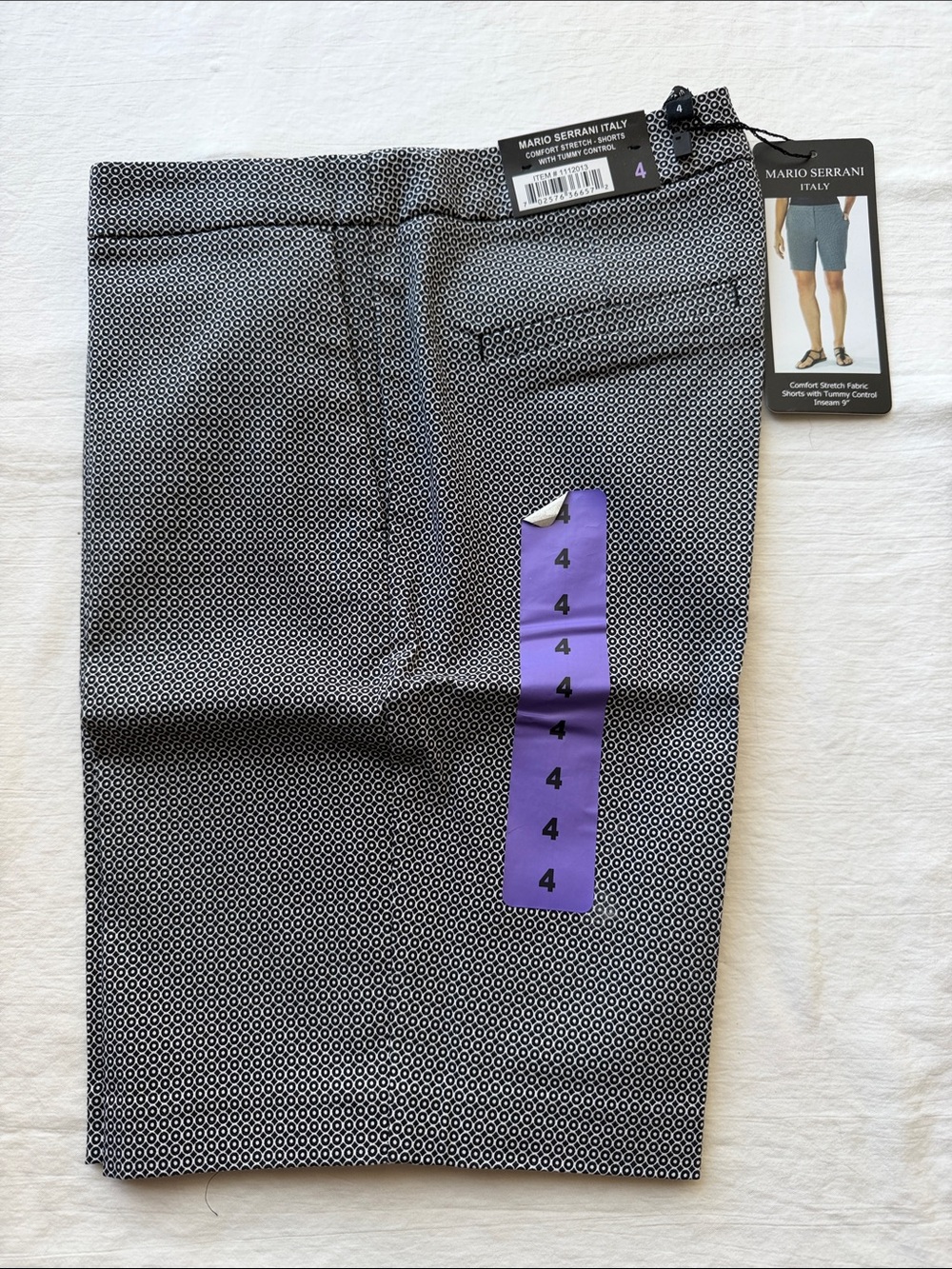 Mario Serrani Black and White Micro-Pattern Flat Front Shorts